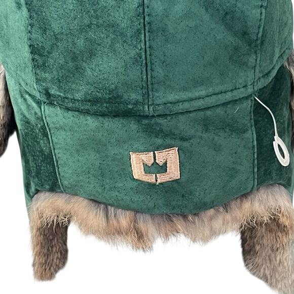 Paul Leinburd Trapper Hat Crowncap Size S/P Rabbit Fur Trim Aviator Green NEW - Picture 6 of 9